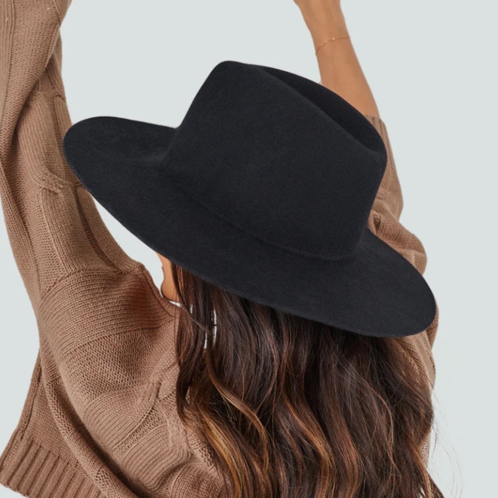 Kittenish Wool Black Flat Brim Hat